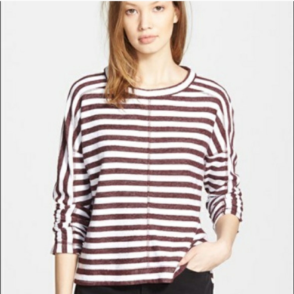 Madewell striped slub pullover top shirt red white maroon slub casual XS spring